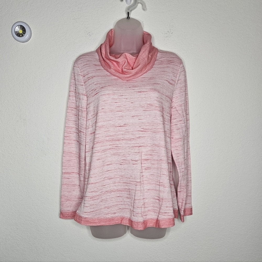 Chico's Weekends Soft Heathered Pink Cowl Neck Sweater Long Sleeve Cotton Blend